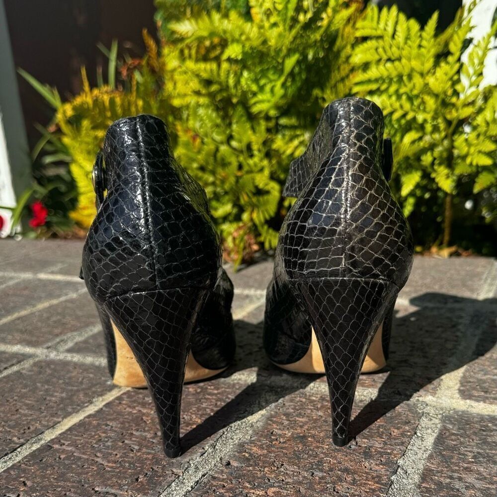 Loeffler‎ Randall Size 10.5 Black Snakeskin Mary Jane Strappy High Heels Shoes - Picture 3 of 10